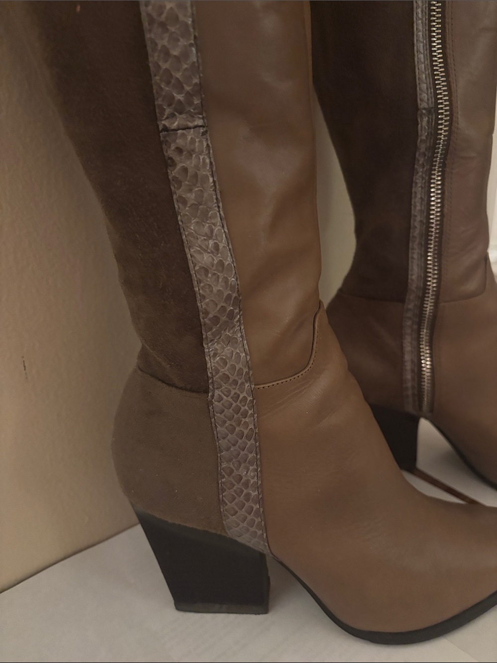 Donald J. Pliner Brown Leather Over-the-Knee Pointed Toe Boots - Picture 3 of 10